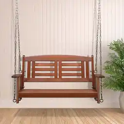 Walmart Ktaxon Wooden Porch Swing for Courtyard & Garden & Patio with Chain 500 LBS Reddish Brown offer