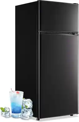 Walmart DEMULLER 4.5 Cu.ft Small Refrigerator Mini Fridge with Double Door 3 Removable Glass Shelves Black offer