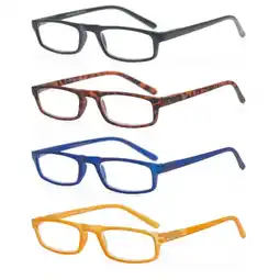 Walmart MODFANS Reading Glasses +1.75-4 Pairs Fashion Readers Narrow Frame Spring Hinge for Men Women offer