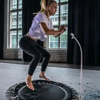 Walmart 44 Inch Round Fitness Trampoline with Safety Skirt and Adjustable Handlebar - White offer