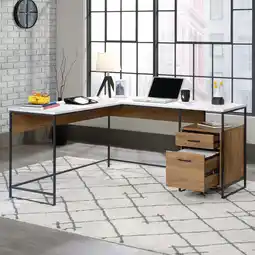Walmart Bellamy Studios Row Modern L-Shaped Desk with Storage, Sindoori Mango Finish offer