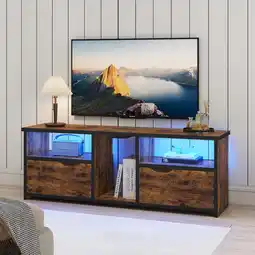 Walmart Pinmoco LED TV Stand for 30-70 TVs, Media Console with Glass Shelves, Rustic Brown offer
