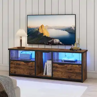 Walmart Pinmoco LED TV Stand for 30-70 TVs, Media Console with Glass Shelves, Rustic Brown offer