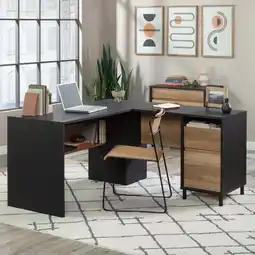 Walmart Sauder Acadia Way Engineered Wood L-Shaped Desk in Raven Oak/Timber Oak offer