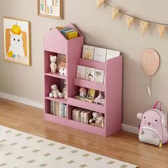Walmart Miniyam Kids Bookshelf with Toy Storage for Books & Toys in Nursery & Playroom, Pink offer
