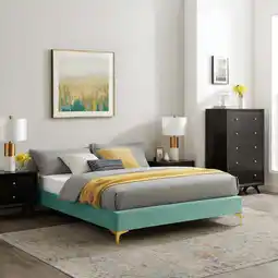 Walmart Modway Sutton King Modern Performance Velvet Bed Frame in Mint Green offer