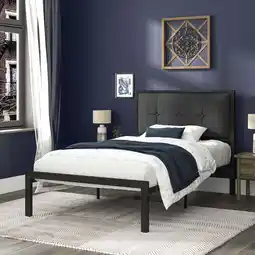 Walmart Allewie Twin Size Modern Metal Platform Bed Frame with Linen Fabric Button Tufted Headboard, Grey offer