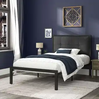 Walmart Allewie Twin Size Modern Metal Platform Bed Frame with Linen Fabric Button Tufted Headboard, Grey offer
