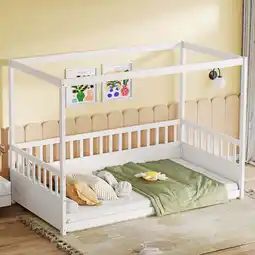 Walmart Miniyam Twin Size Canopy Bed with Guardrails for Kids and Teens, White offer
