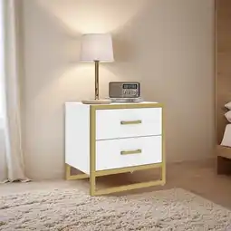 Walmart Dextrus Nightstand End Side Table, 2 Drawers, Metal Frame for Bedroom Living Room, Black and Gold offer