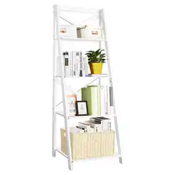 Walmart Costway 4-Tier Ladder Shelf Bookshelf Bookcase Storage Display Plant Leaning Shelf White offer