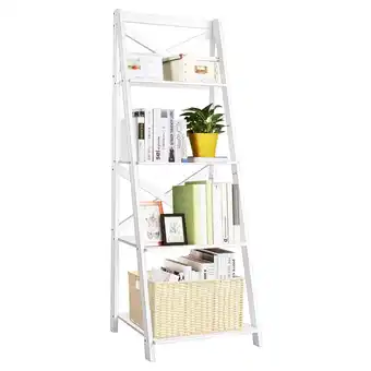 Walmart Costway 4-Tier Ladder Shelf Bookshelf Bookcase Storage Display Plant Leaning Shelf White offer