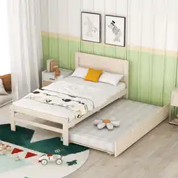 Walmart Miniyam Wood Twin Size Bed with Trundle for Kids,White offer