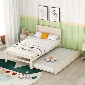 Walmart Miniyam Wood Twin Size Bed with Trundle for Kids,White offer