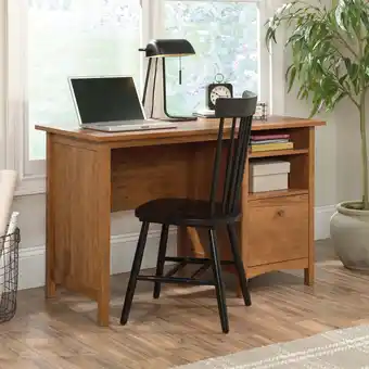 Walmart Sauder Union Plain Single Pedestal Desk in Prairie Cherry, Prairie Cherry Finish offer