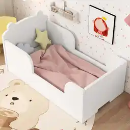 Walmart Miniyam Wood Twin Size Floor Bed for Kids, Bear Shape Design, White offer