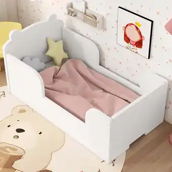 Walmart Miniyam Wood Twin Size Floor Bed for Kids, Bear Shape Design, White offer