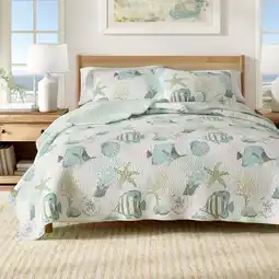 Walmart Great Bay Home Coastal Beach Reversible Reversible Quilt Set With Shams (King, Multi) offer