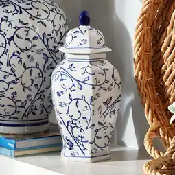 Walmart RAZ Imports 14.5 Blue and White Ceramic Ginger Jar Vase with Water Seal Lid offer