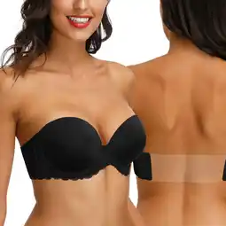 Walmart YANDW Strapless Clear Back Bra for Women Convertible Padded Lace Plus Size Bra Underwire, Black 44C offer