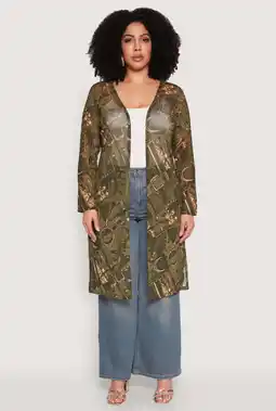 Walmart Womens Plus Size Buckle Belt Print Mesh Duster offer