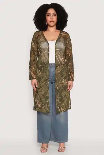 Walmart Womens Plus Size Buckle Belt Print Mesh Duster offer