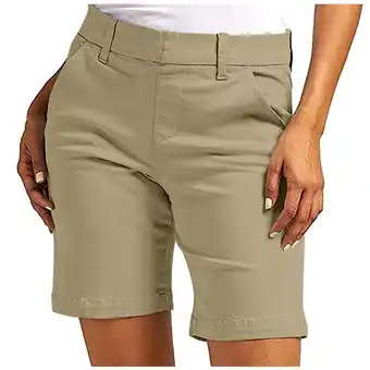 Walmart Sakmal Khaki Womens Shorts Beige Chino Straight Leg Solid Mid Rise 7 Inch Inseam Shorts with Pockets offer
