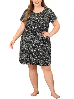 Walmart Agnes Orinda Women's Plus Nightgown Short Sleeve Round Neck Soft Stretchy Pajama Dress 1X Black offer