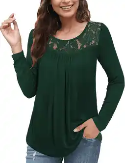 Walmart GingDin Women's Plus Size Long Sleeve Shirts Round Neck Lace Pleated Tunic Tops M-4XL offer