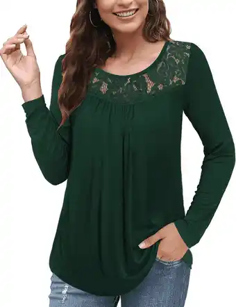 Walmart GingDin Women's Plus Size Long Sleeve Shirts Round Neck Lace Pleated Tunic Tops M-4XL offer