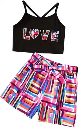 Walmart GEYEHUG Girls 2 Pieces Outfits Spaghetti Strap Top and Shorts Set with Hat offer