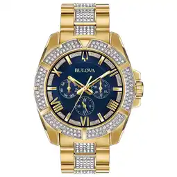 Walmart Bulova Men's Goldtone Crystal Watch with Multi-Function Blue Dial 98C128 offer