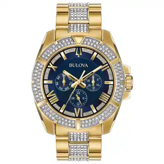 Walmart Bulova Men's Goldtone Crystal Watch with Multi-Function Blue Dial 98C128 offer