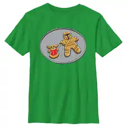 Walmart Boy's Star Wars: The Mandalorian Gingerbread Cookies Mando Grogu Graphic Tee Kelly Green Large offer