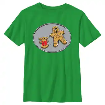 Walmart Boy's Star Wars: The Mandalorian Gingerbread Cookies Mando Grogu Graphic Tee Kelly Green Large offer