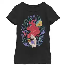 Walmart Girl's The Little Mermaid Artistic Underwater Ariel Graphic Tee Black Medium offer