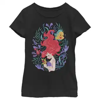 Walmart Girl's The Little Mermaid Artistic Underwater Ariel Graphic Tee Black Medium offer