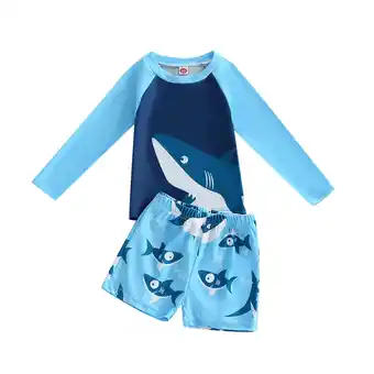 Walmart Boy Swimsuit Print Animal Long Sleeve Tops Shorts Kids Swimsuits offer