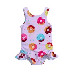 Walmart Girls Ruffle Cartoon Print One-Piece Swimsuit (Girl's, Size 12-18 Months) offer