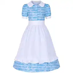 Walmart Chenglor Girl's Garden Style Dress Easter Dresses With Apron Hat Suit Long Skirt #Blue 6-7 Years offer