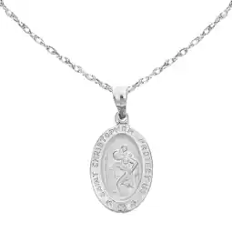 Walmart Ritastephens 14k White Gold St. Christopher Mini Oval Medal Pendant Charm Necklace offer