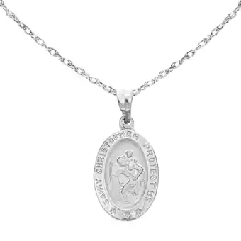 Walmart Ritastephens 14k White Gold St. Christopher Mini Oval Medal Pendant Charm Necklace offer