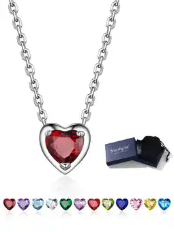 Walmart Suplight Silver Necklace for Women 925 Sterling Silver Birthstone Love Heart Necklace offer