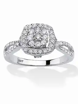 Walmart PalmBeach Jewelry 1/2 TCW Round Diamond Cluster Halo Engagement Ring in Solid 10k White Gold offer