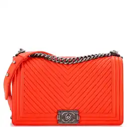 Walmart Pre-Owned Boy Flap Bag Chevron Wrinkled Lambskin New Medium by Rebag offer