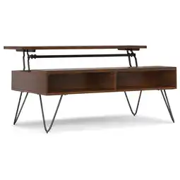 Walmart Simpli Home Hunter 48 inch Wide Rectangle Industrial Lift Top Coffee Table in Walnut Veneer offer
