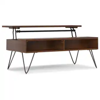 Walmart Simpli Home Hunter 48 inch Wide Rectangle Industrial Lift Top Coffee Table in Walnut Veneer offer