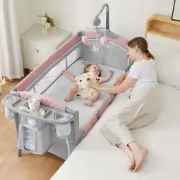 Walmart Babyomi Multifunctional Co-Sleeper Bassinet with Adjustable Height, Pink, with 3 Hanging Toys offer