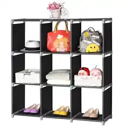 Walmart Zimtown 3 Tier Plastic Storage Closet Organizer Shelf 9 Cube Cabinet Bookcase Black offer