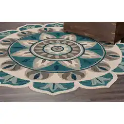 Walmart Ox Bay Evie 6' Round Aqua Blue/Gray Floral Medallion Indoor Area Rug offer